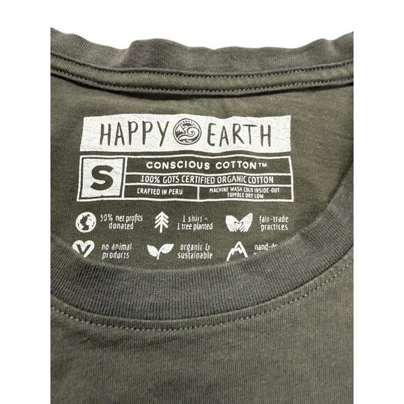 "HAPPY EARTH" Conscious Cotton Organic Shirt Unisex SZ S Gray Full Back Graphics - Picture 3 of 7